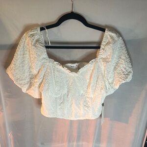 Cream Crop Blouse with Ruched Sweetheart Neckline